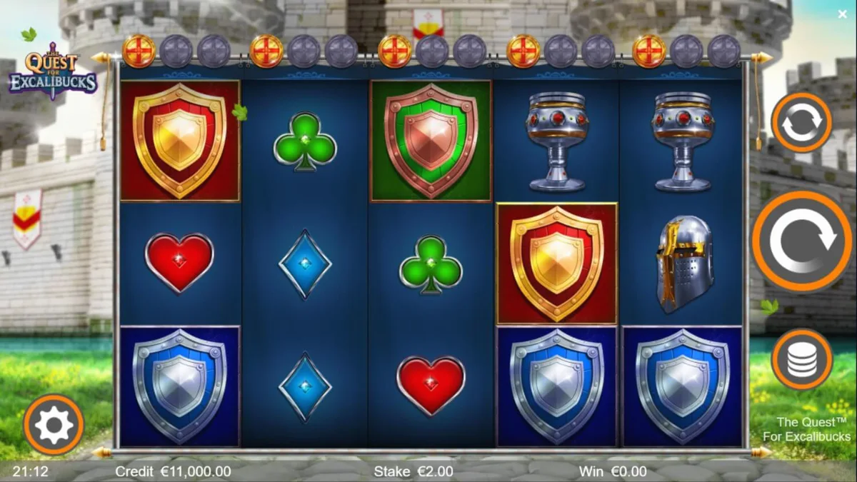 Pemandangan kastil abad pertengahan dalam slot The Quest for Excalibucks